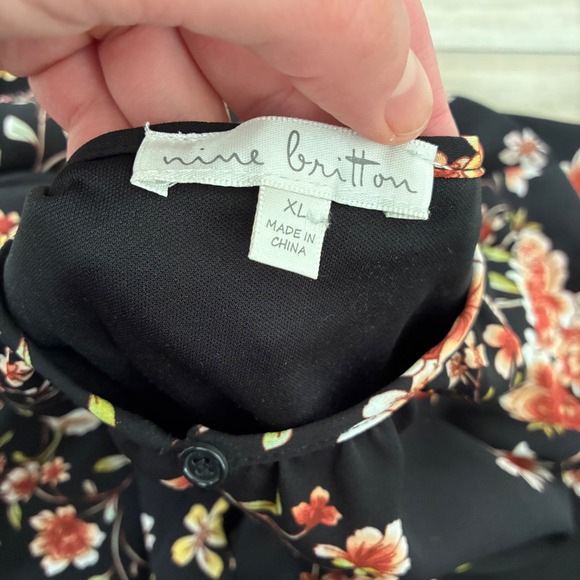 Nine Britton Vivienne Black Floral Print Smocked Waist Tiered Midi Dress XL - Picture 5 of 6